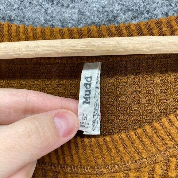 Mudd Sweater Pullover Women M Medium Brown Waffle Knit Long Sleeve Rayon Casual - Picture 3 of 7